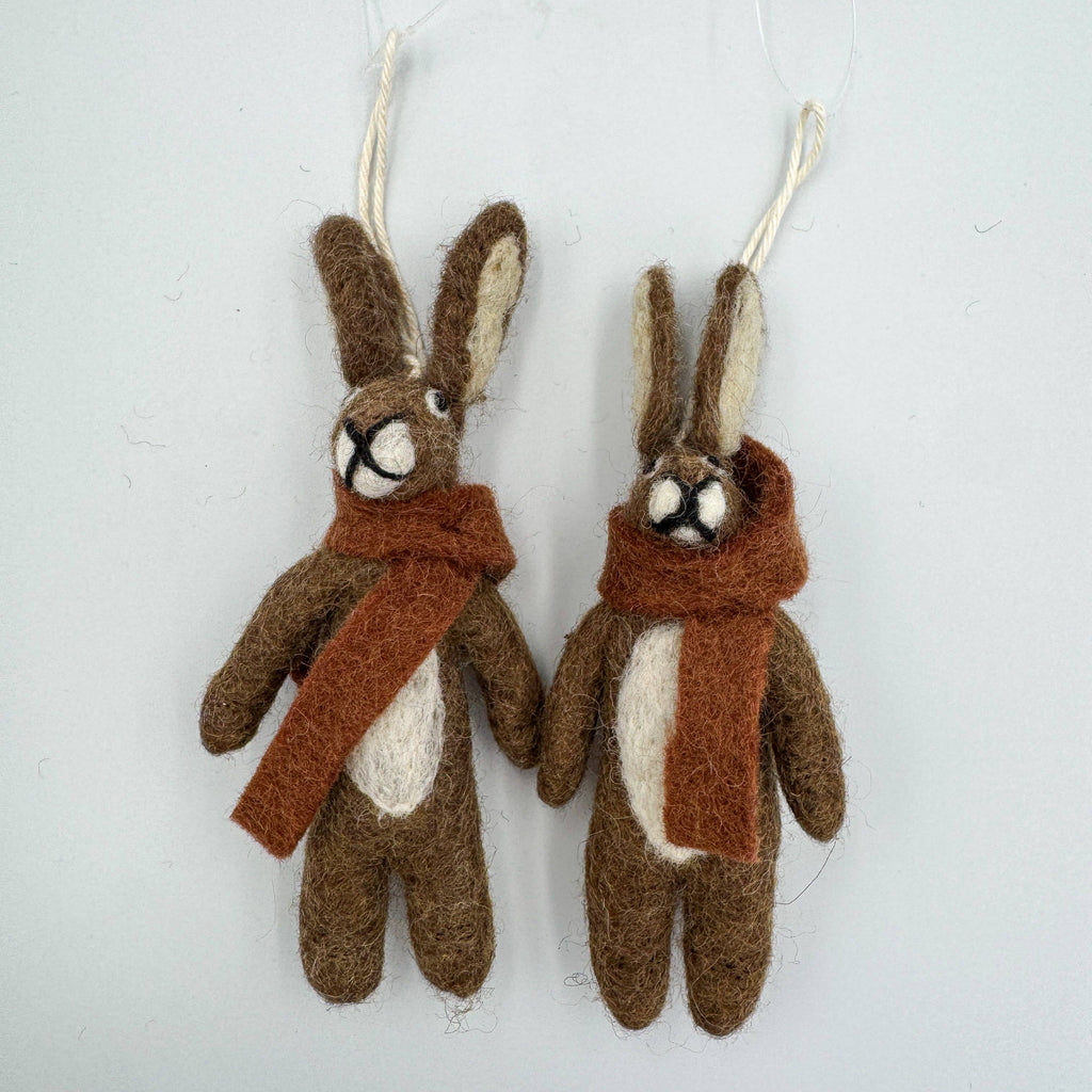 Handmade Felt Winter Hare Decoration with Scarf