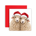 Hugging Sheep in Santa Hats Cute Christmas Card
