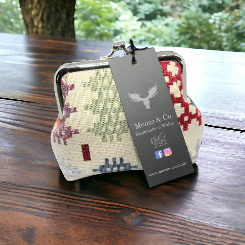 Vintage style coin purse Welsh tapestry Blanket design  : Denim