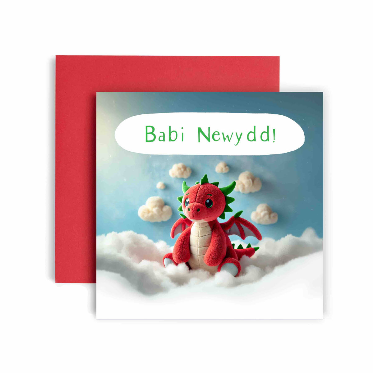 Babi Newyyd Cuddly Toy Dragon Welsh New Baby Card