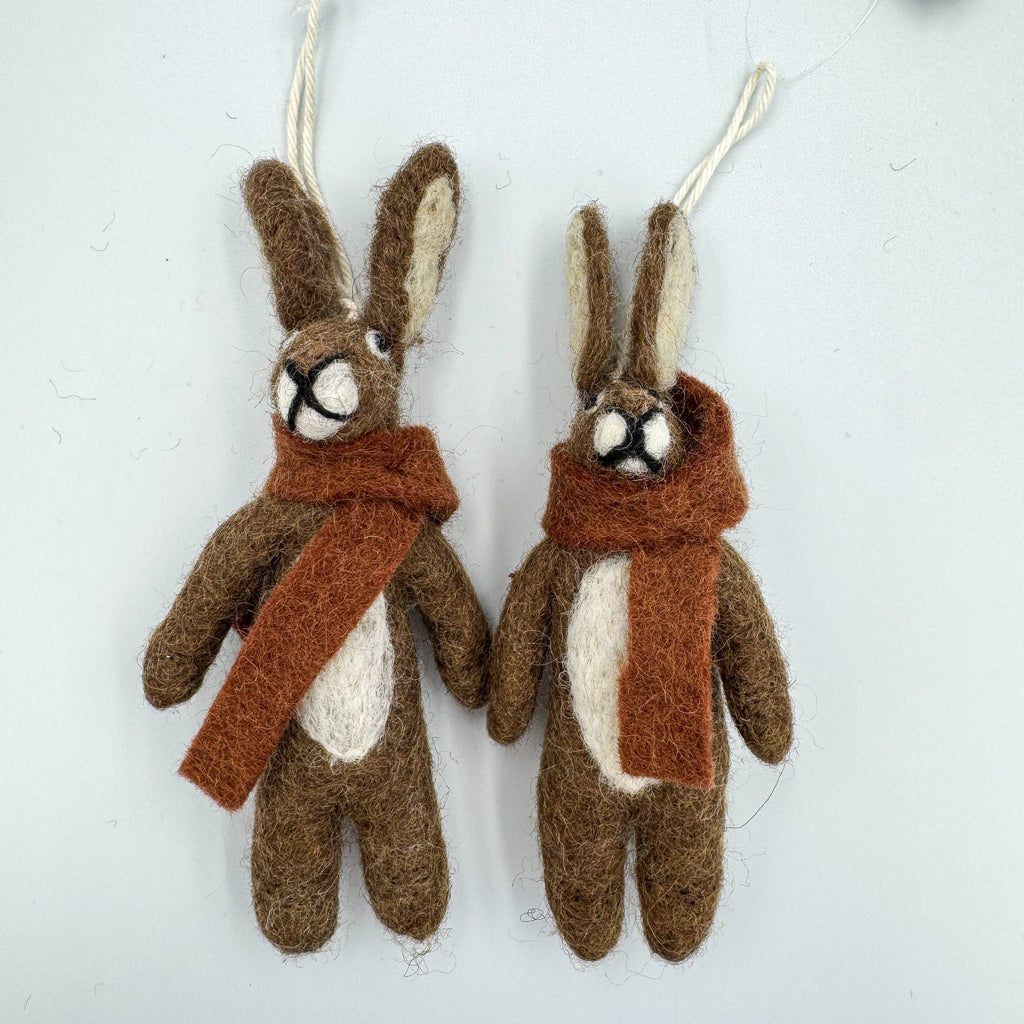 Handmade Felt Winter Hare Decoration with Scarf