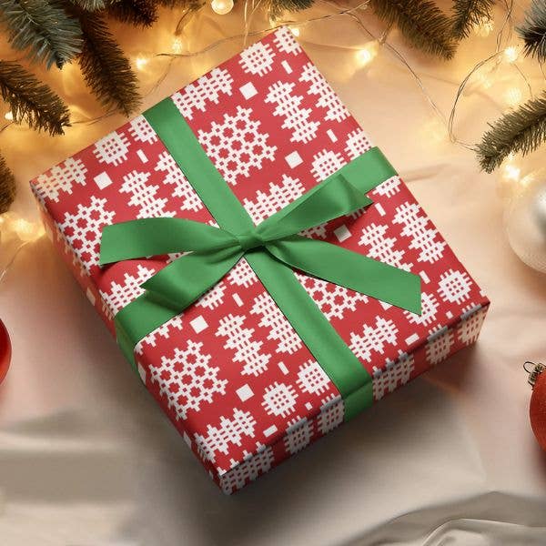 Red and White Welsh Tapestry design  Wrapping paper