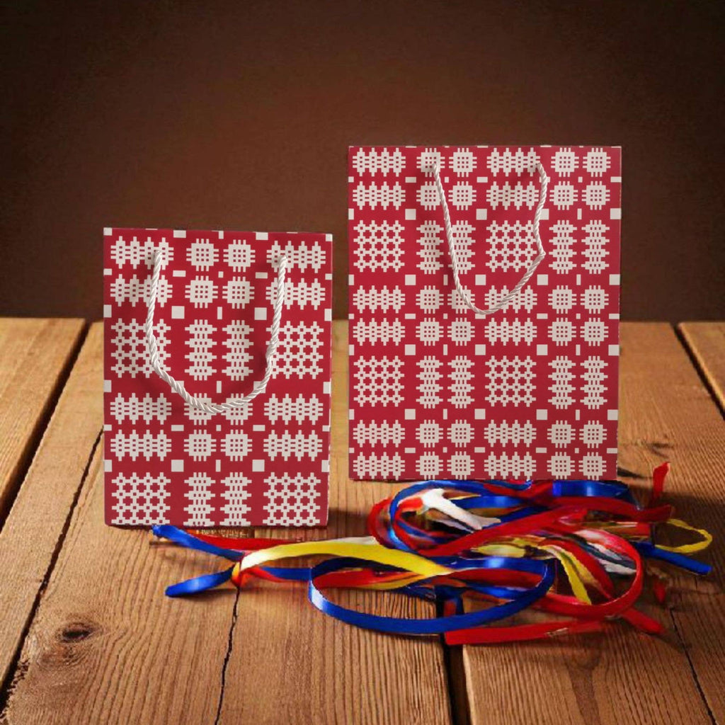 Red Welsh tapestry design paper gift bags: Medium