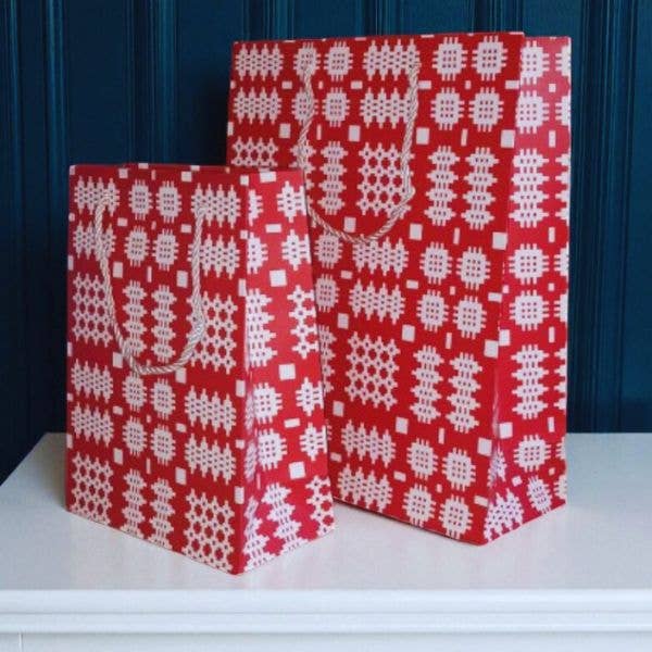 Red Welsh tapestry design paper gift bags: Medium