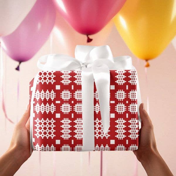 Red and White Welsh Tapestry design  Wrapping paper