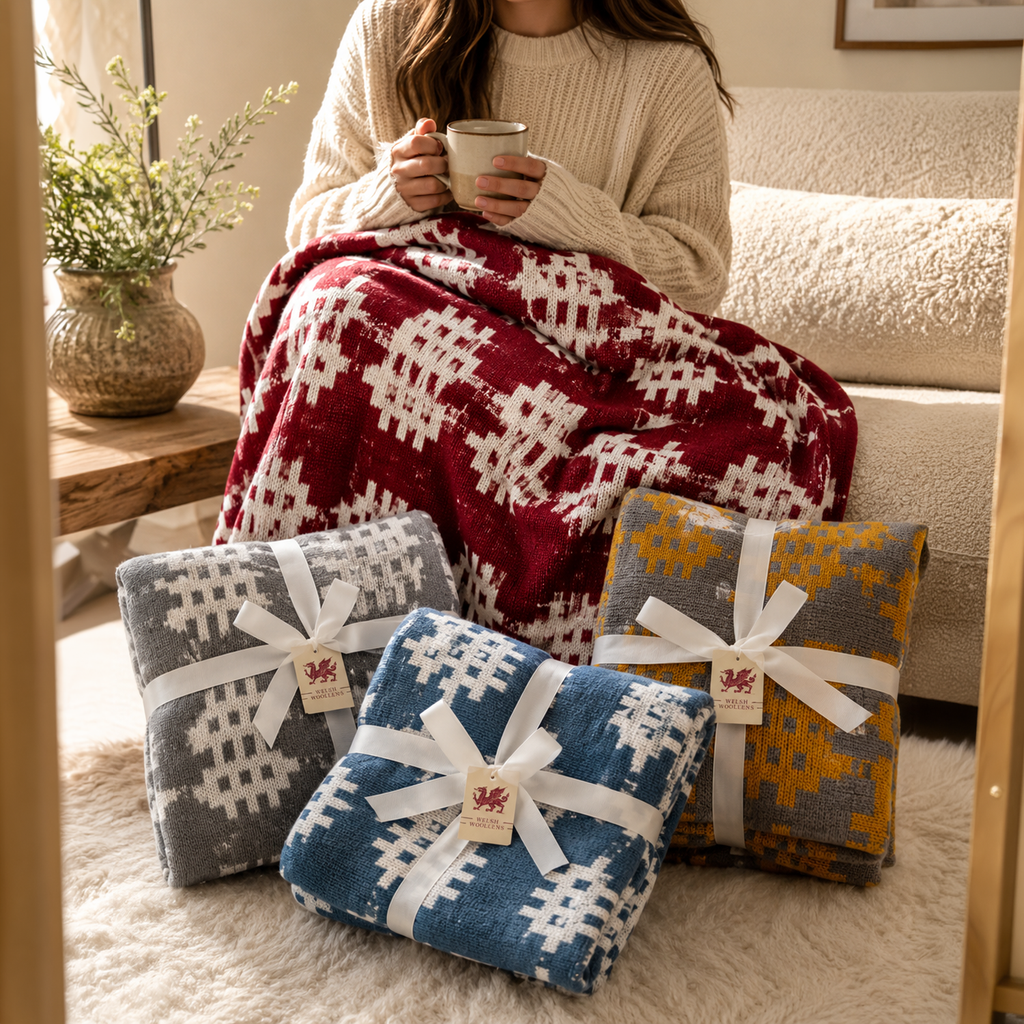 Welsh Tapestry Blanket/Throw: Grey/Yellow