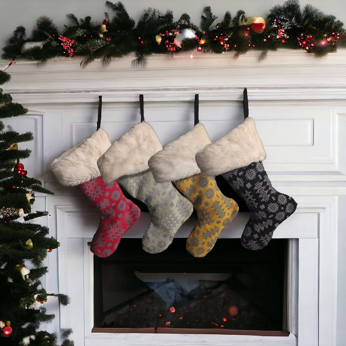 Welsh Tapestry Blanket design Christmas Stocking: Red