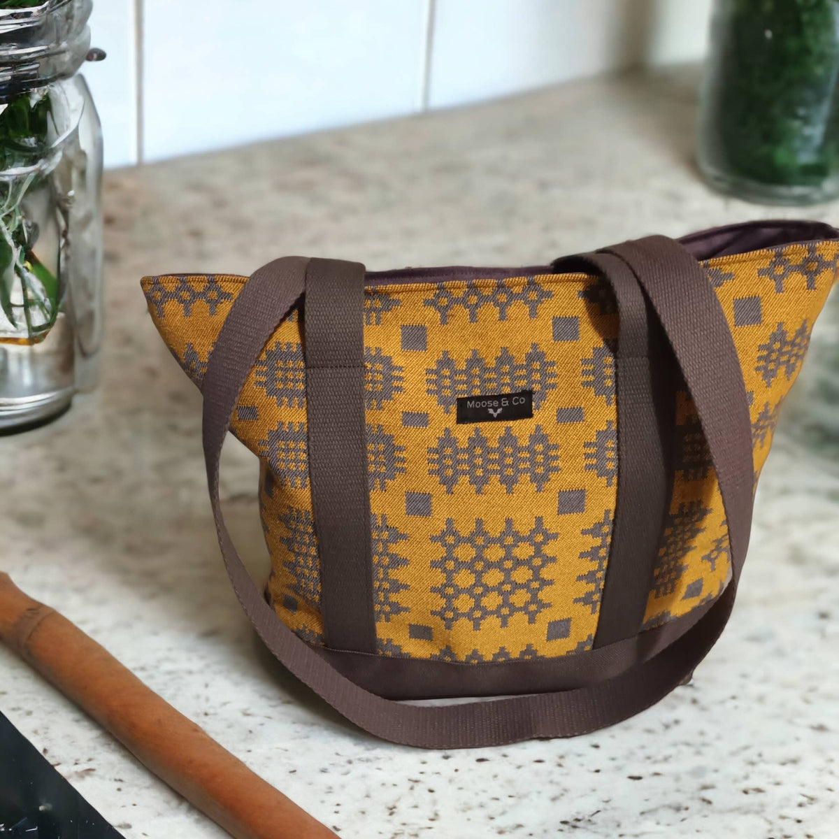 Welsh tapestry blanket design Shoulder bags: Mustard
