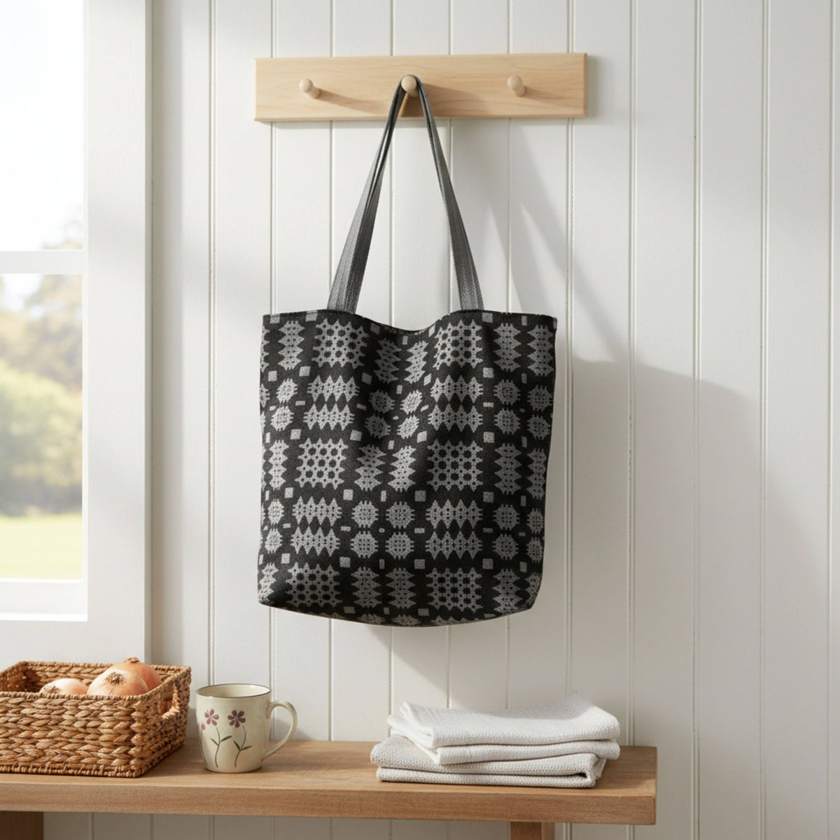 Black Welsh tapestry blanket design Tote Bag