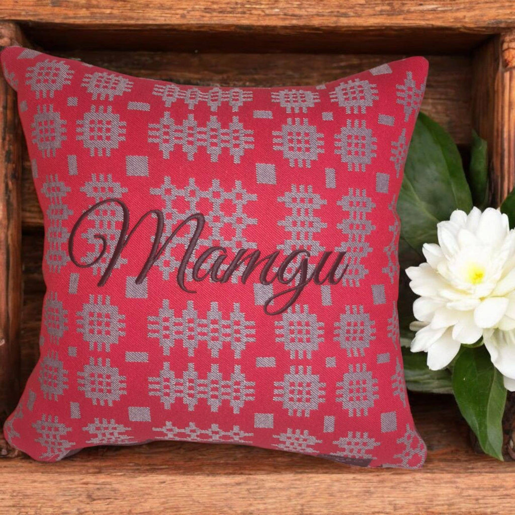 Red Welsh Tapestry Design Embroidered  Cushion  : Mamgu