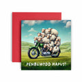 Penblwydd Hapus Motorbike Sheep Funny Birthday Welsh Card
