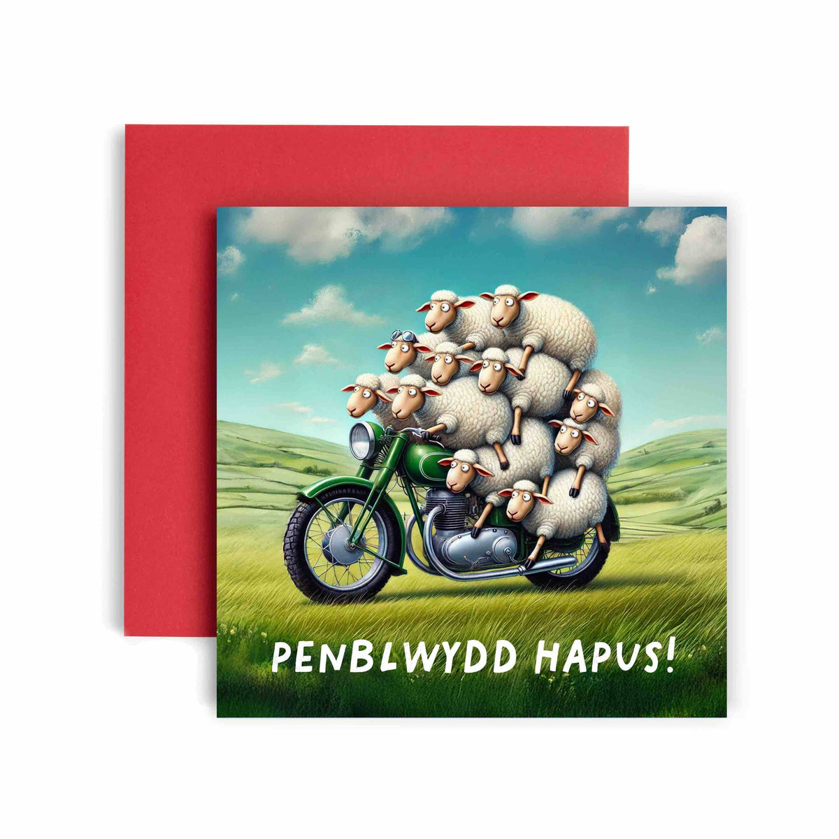 Penblwydd Hapus Motorbike Sheep Funny Birthday Welsh Card