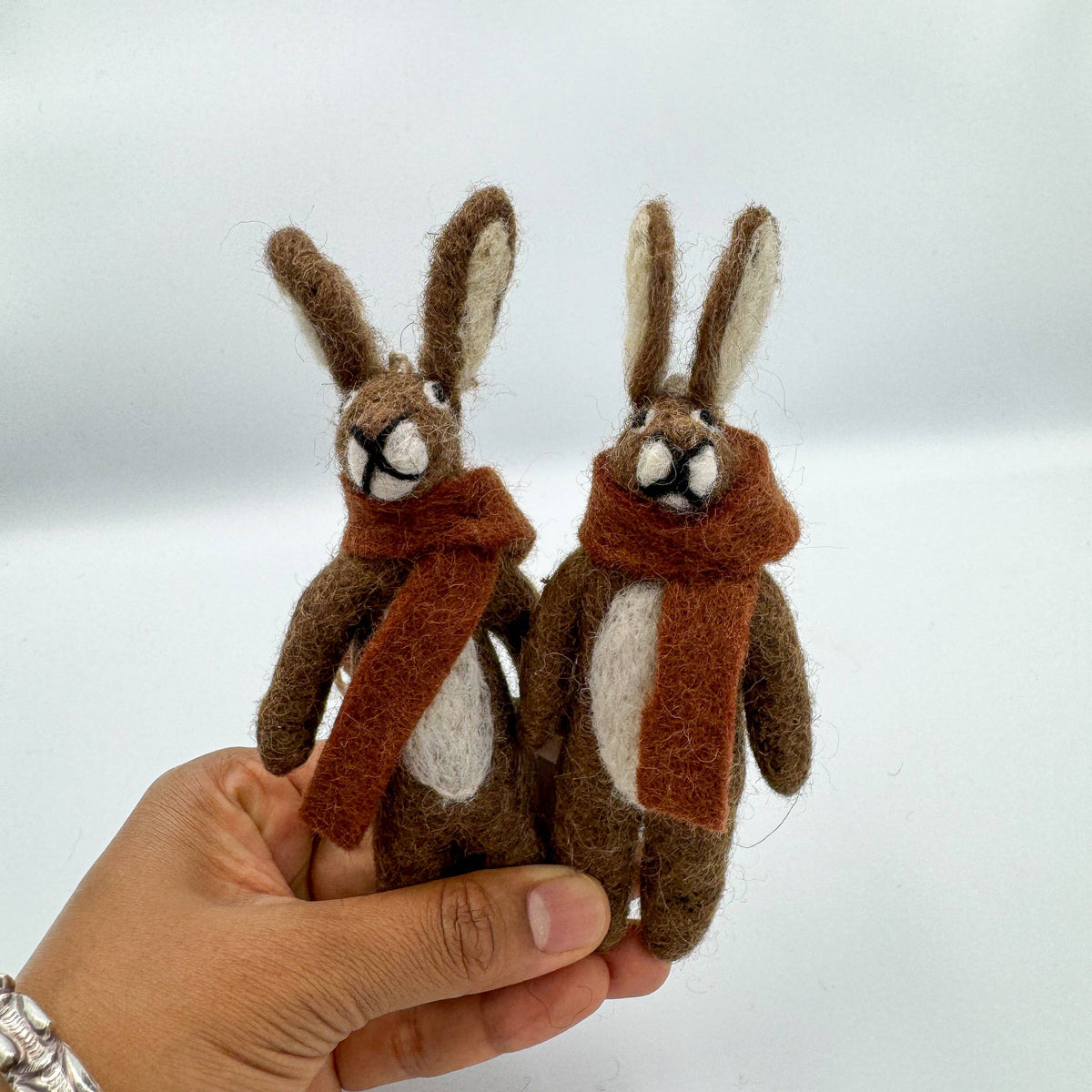Handmade Felt Winter Hare Decoration with Scarf