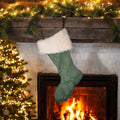 Dark Green Welsh Tapestry Blanket design Christmas Stocking : Forest Green