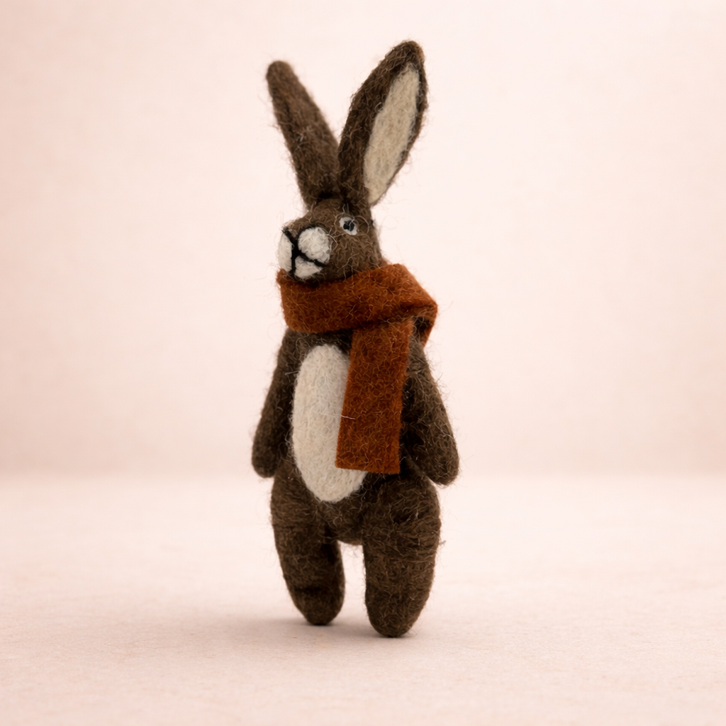 Handmade Felt Winter Hare Decoration with Scarf