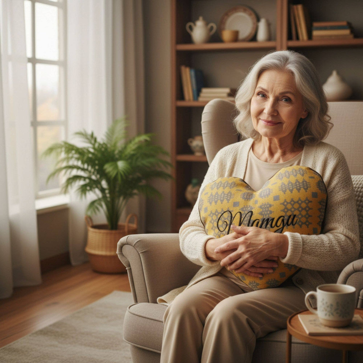Mustard Heart Shaped  Embroidered cushions  : Mamgu