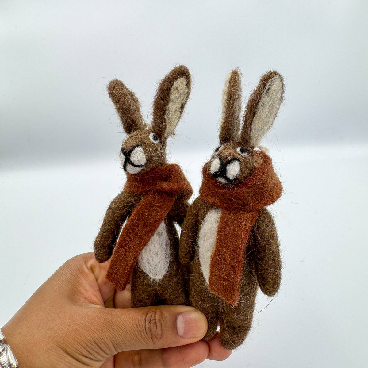 Handmade Felt Winter Hare Decoration with Scarf