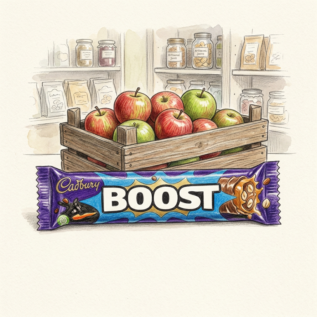 Hand-drawn Boost with apple crate