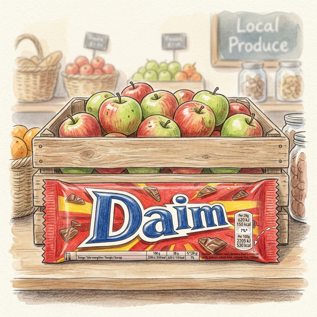 Hand-drawn Daim with apple crate
