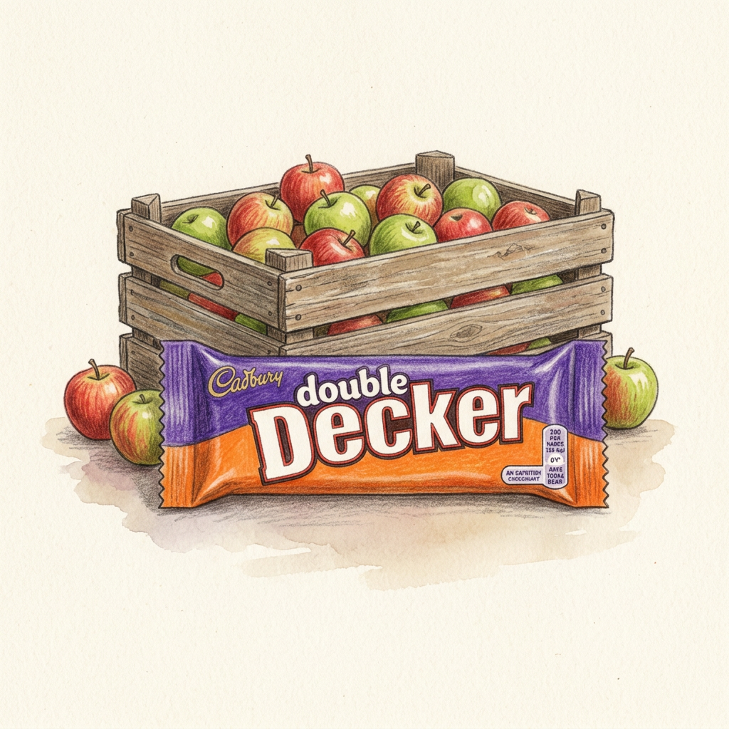 Hand-drawn Double Decker with apple crate