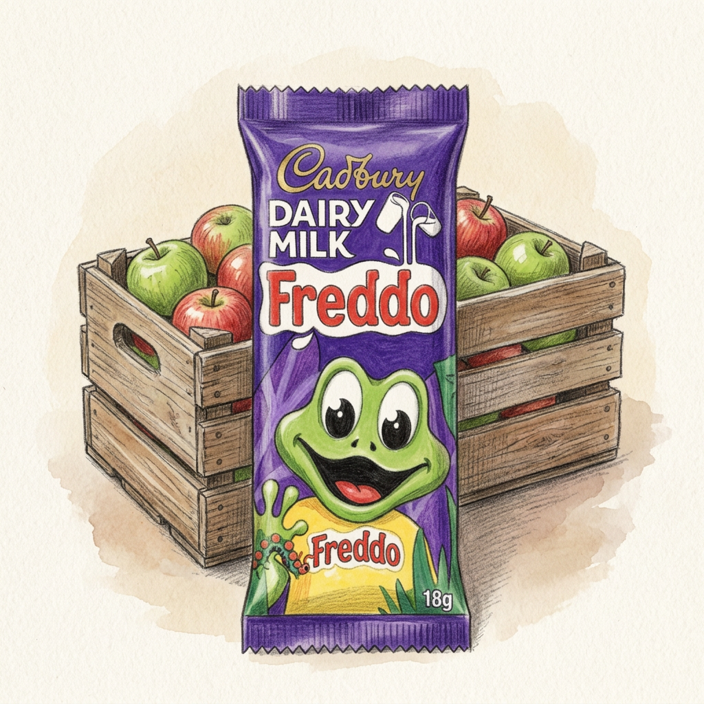 Hand-drawn Freddo with apple crate
