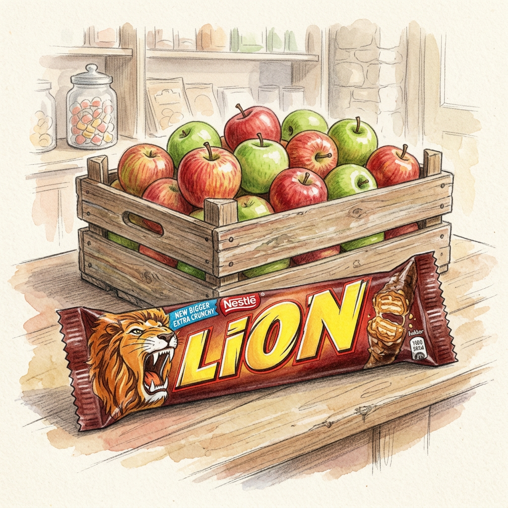 Hand-drawn Lion bar with apple crate