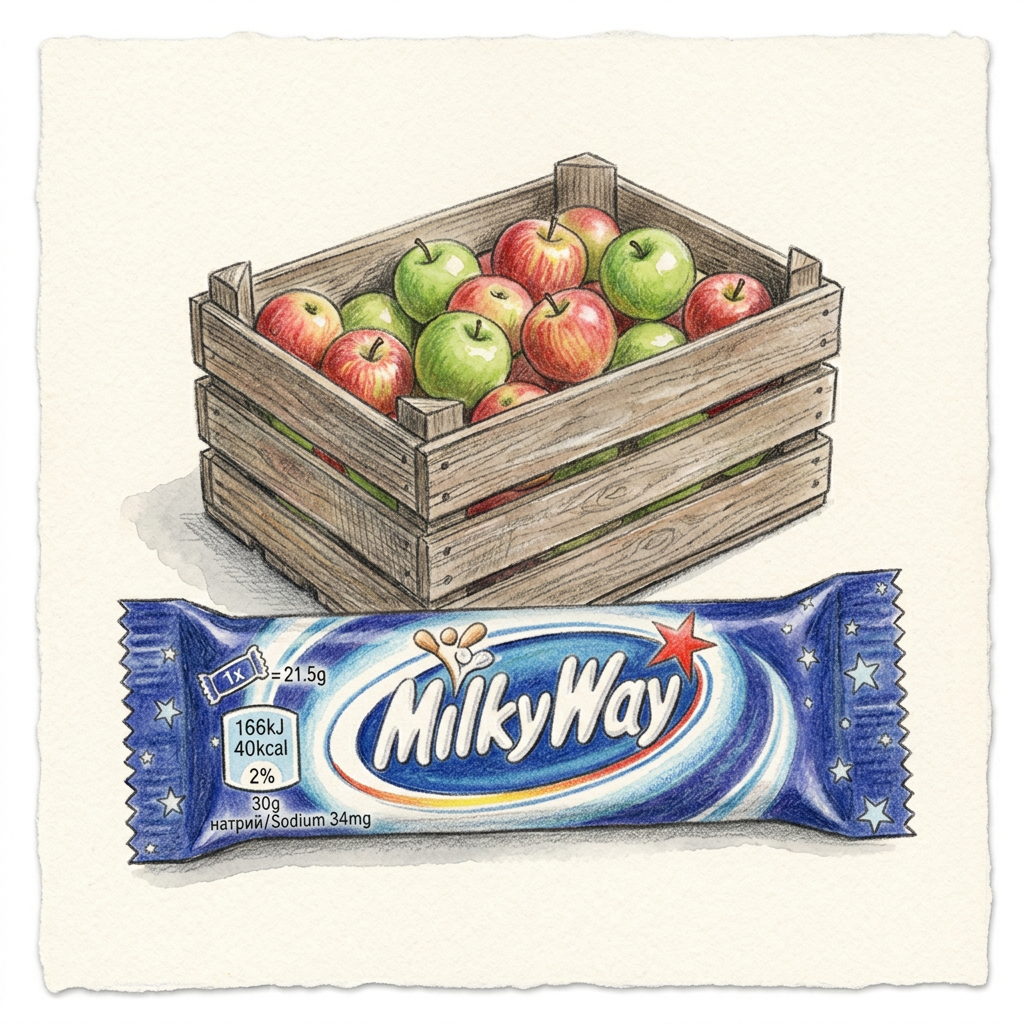 Hand-drawn Milky Way with apple crate