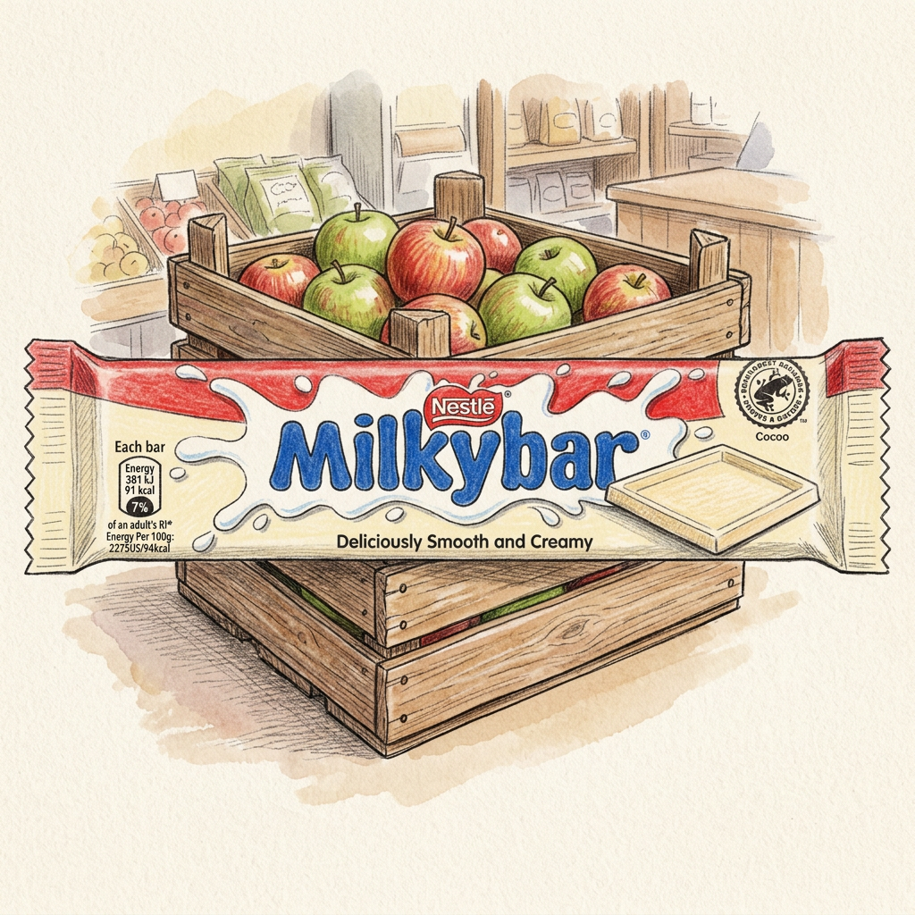 Hand-drawn Milkybar with apple crate