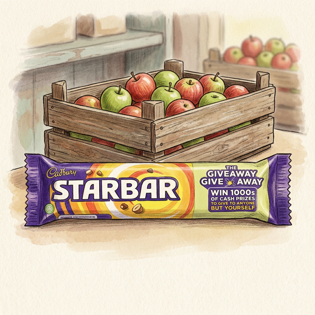 Hand-drawn Starbar with apple crate