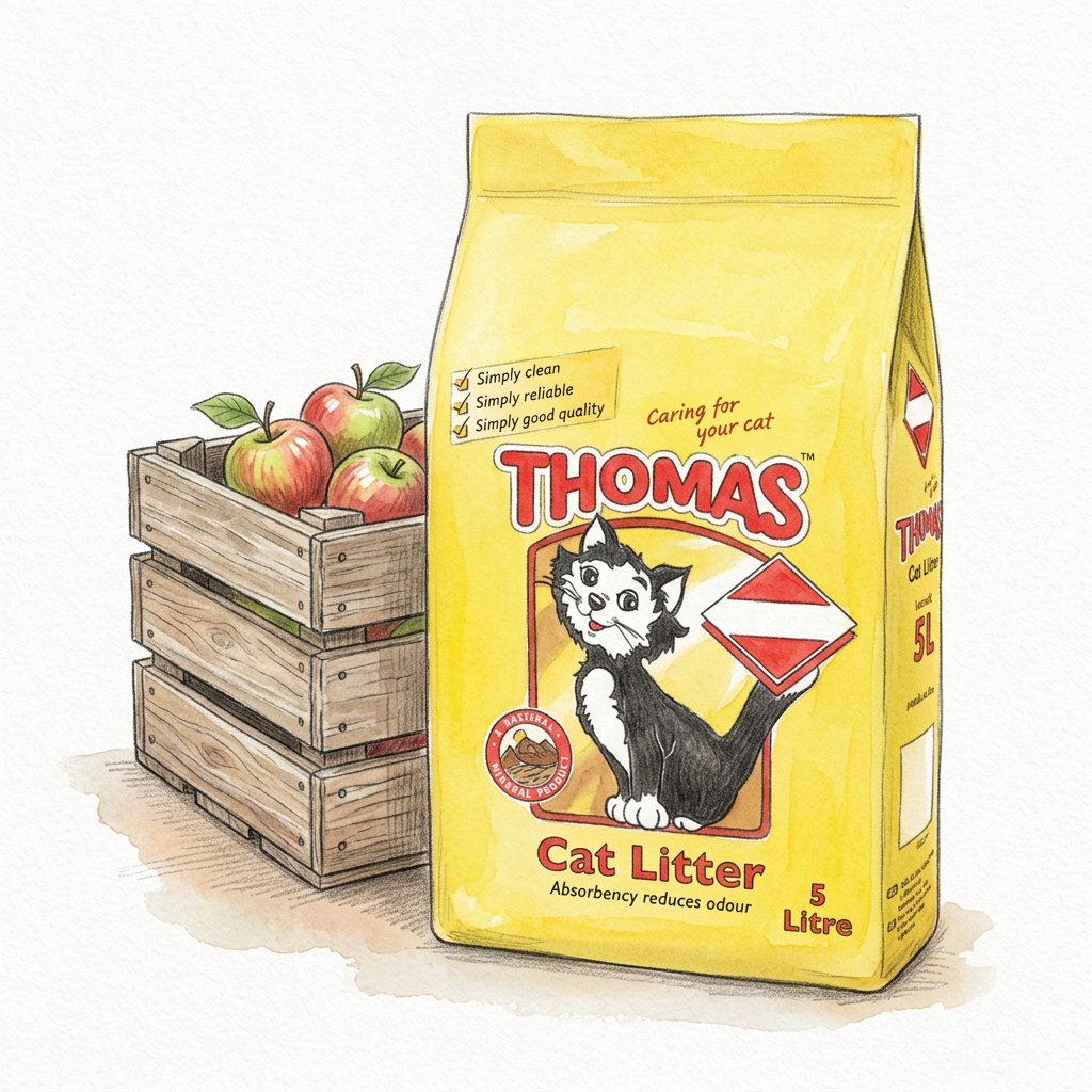 Thomas Cat Litter with an apple crate